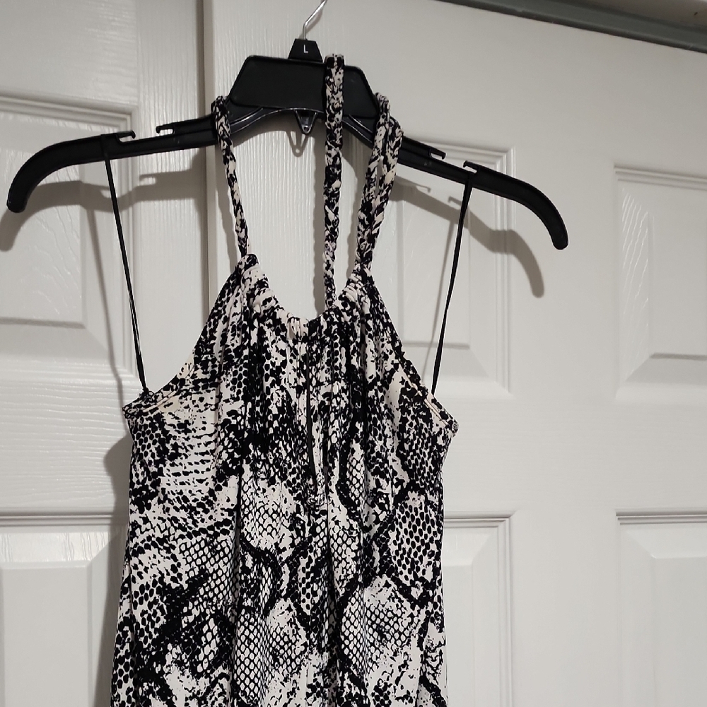 Black and White Snake Print Halter Dress